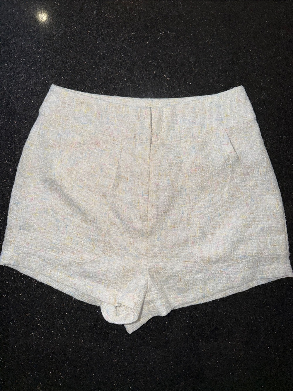 TCEC White Tweed High-Waist Shorts